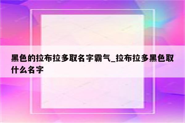 黑色的拉布拉多取名字霸气_拉布拉多黑色取什么名字